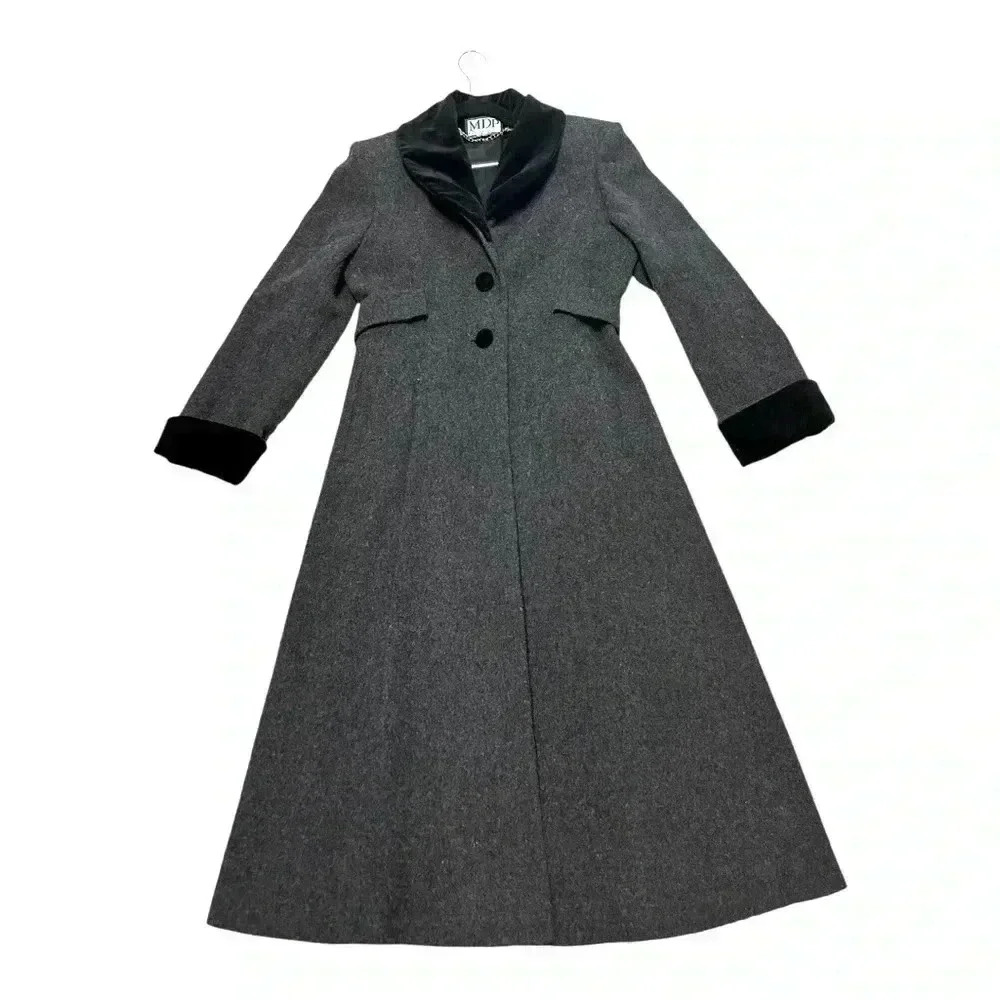 Vintage 1980’s Mario De Pinto MDP wool duster coat with velvet accents Size S